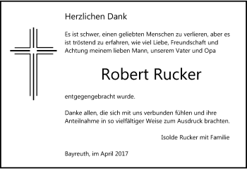 Anzeige von Robert Rucker von Nordbayerischer Kurier