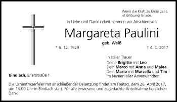 Anzeige von Margareta Paulini von Nordbayerischer Kurier