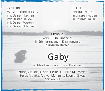 Anzeige von Gaby Schuller von Nordbayerischer Kurier