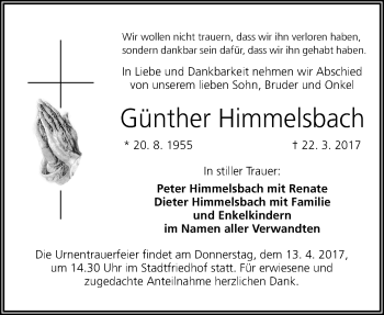 Anzeige von Günther Himmelsbach von Nordbayerischer Kurier