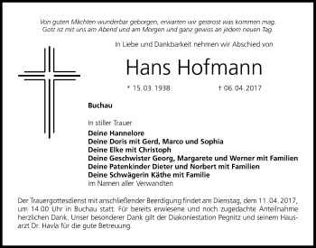 Anzeige von Hans Hofmann von Nordbayerischer Kurier