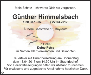 Anzeige von Günther Himmelsbach von Nordbayerischer Kurier