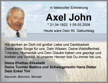 Anzeige von Axel John von Nordbayerischer Kurier