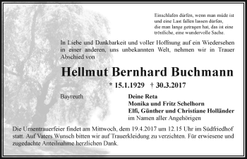 Anzeige von Hellmut Bernhard Buchmann von Nordbayerischer Kurier