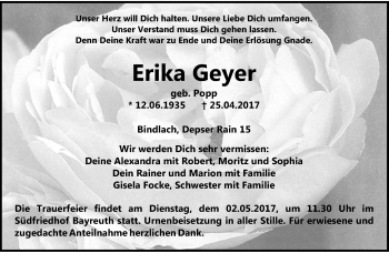 Anzeige von Erika Geyer von Nordbayerischer Kurier