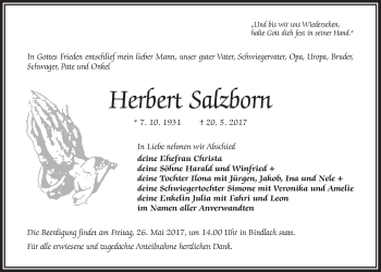 Anzeige von Herbert Salzborn von Nordbayerischer Kurier