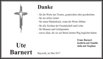 Anzeige von Ute Barnert von Nordbayerischer Kurier