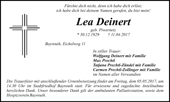 Anzeige von Lea Deinert von Nordbayerischer Kurier