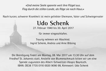 Anzeige von Udo Schenk von Nordbayerischer Kurier