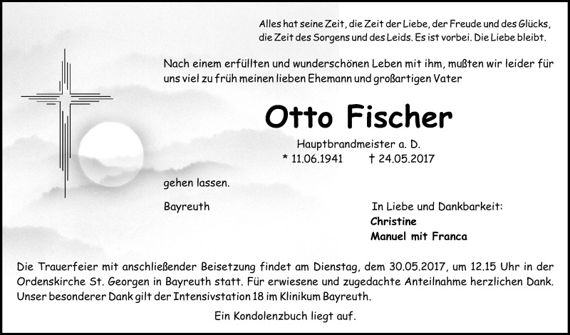  Traueranzeige für Otto Fischer vom 27.05.2017 aus Nordbayerischer Kurier