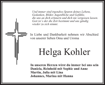 Anzeige von Helga Kohler von Nordbayerischer Kurier