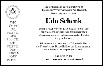 Anzeige von Udo Schenk von Nordbayerischer Kurier