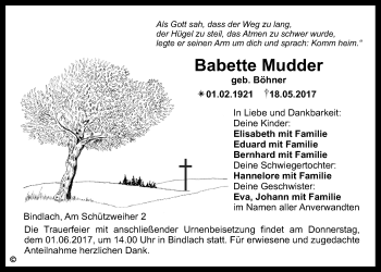 Anzeige von Babette Mudder von Nordbayerischer Kurier