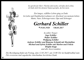 Anzeige von Gerhard Schiller von Nordbayerischer Kurier