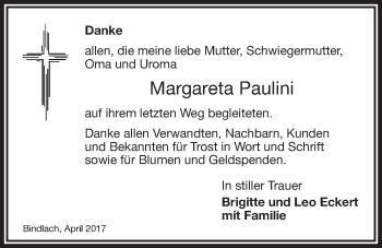 Anzeige von Margareta Paulini von Nordbayerischer Kurier