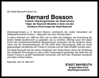 Anzeige von Bernard Bosson von Nordbayerischer Kurier
