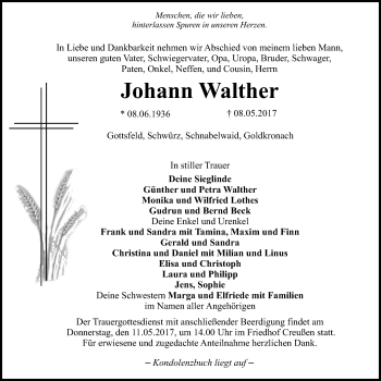 Anzeige von Johann Walther von Nordbayerischer Kurier