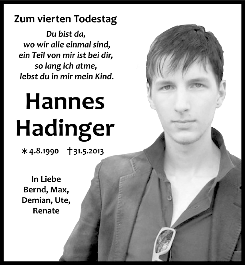  Traueranzeige für Hannes Hadinger vom 31.05.2017 aus Nordbayerischer Kurier