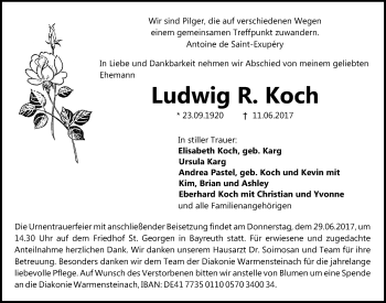 Anzeige von Ludwig R. Koch von Nordbayerischer Kurier