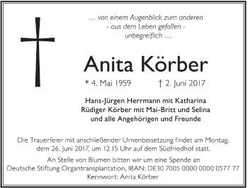 Anzeige von Anita Körber von Nordbayerischer Kurier