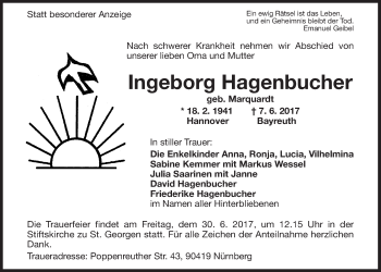 Anzeige von Ingeborg Hagenbucher von Nordbayerischer Kurier