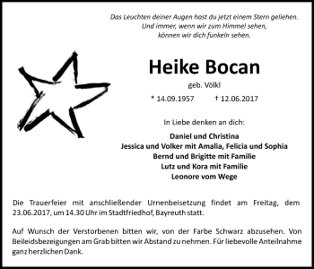 Anzeige von Heike Bocan von Nordbayerischer Kurier