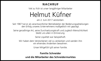 Anzeige von Helmut Küfner von Nordbayerischer Kurier