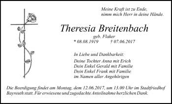 Anzeige von Theresia Breitenbach von Nordbayerischer Kurier