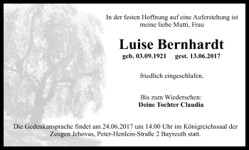 Anzeige von Luise Bernhardt von Nordbayerischer Kurier