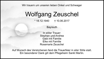 Anzeige von Wolfgang Zeuschel von Nordbayerischer Kurier