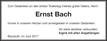 Anzeige von Ernst Bach von Nordbayerischer Kurier