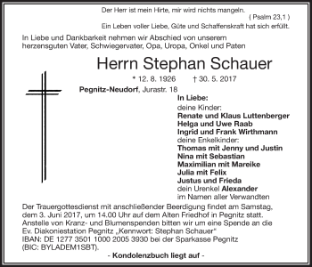 Anzeige von Stephan Schauer von Nordbayerischer Kurier