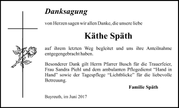 Anzeige von Käthe Späth von Nordbayerischer Kurier