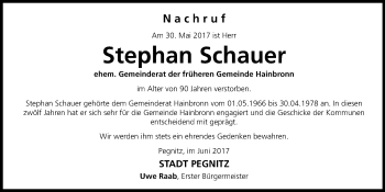 Anzeige von Stephan Schauer von Nordbayerischer Kurier