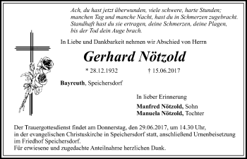 Anzeige von Gerhard Nötzold von Nordbayerischer Kurier