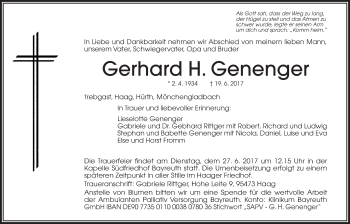 Anzeige von Gerhard H. Genenger von Nordbayerischer Kurier