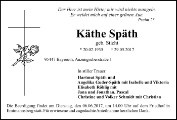 Anzeige von Käthe Späth von Nordbayerischer Kurier