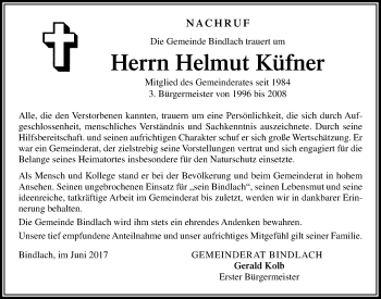 Anzeige von Helmut Küfner von Nordbayerischer Kurier