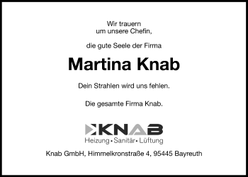 Anzeige von Martina Knab von Nordbayerischer Kurier