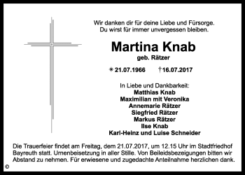 Anzeige von Martina Knab von Nordbayerischer Kurier