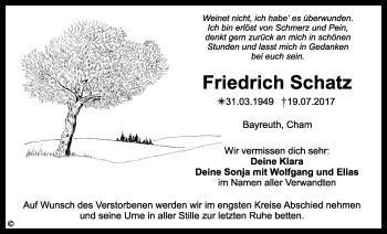 Anzeige von Friedrich Schatz von Nordbayerischer Kurier