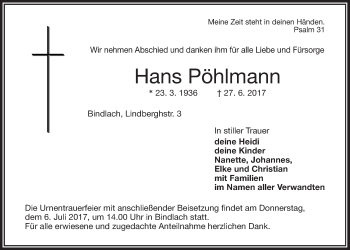 Anzeige von Hans Pöhlmann von Nordbayerischer Kurier