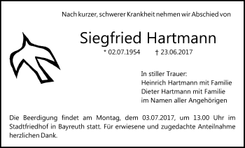 Anzeige von Siegfried Hartmann von Nordbayerischer Kurier