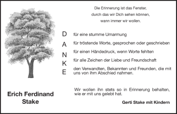 Anzeige von Erich Ferdinand Stake von Nordbayerischer Kurier