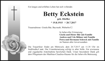 Anzeige von Betty Eckstein von Nordbayerischer Kurier