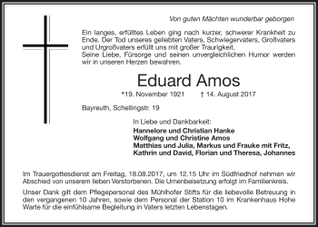 Anzeige von Eduard Amos von Nordbayerischer Kurier