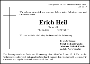Anzeige von Erich Heil von Nordbayerischer Kurier