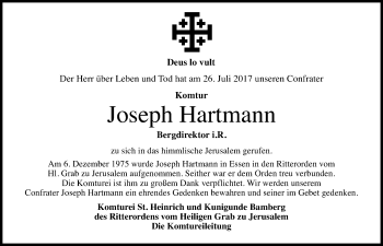Anzeige von Joseph Hartmann von Nordbayerischer Kurier