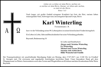 Anzeige von Karl Winterling von Nordbayerischer Kurier