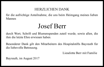 Anzeige von Josef Berr von Nordbayerischer Kurier